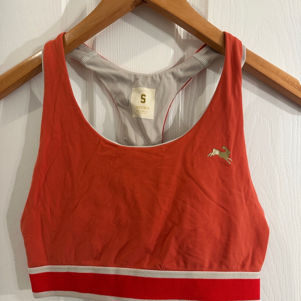 Tracksmith Coral and White Sports Bra
